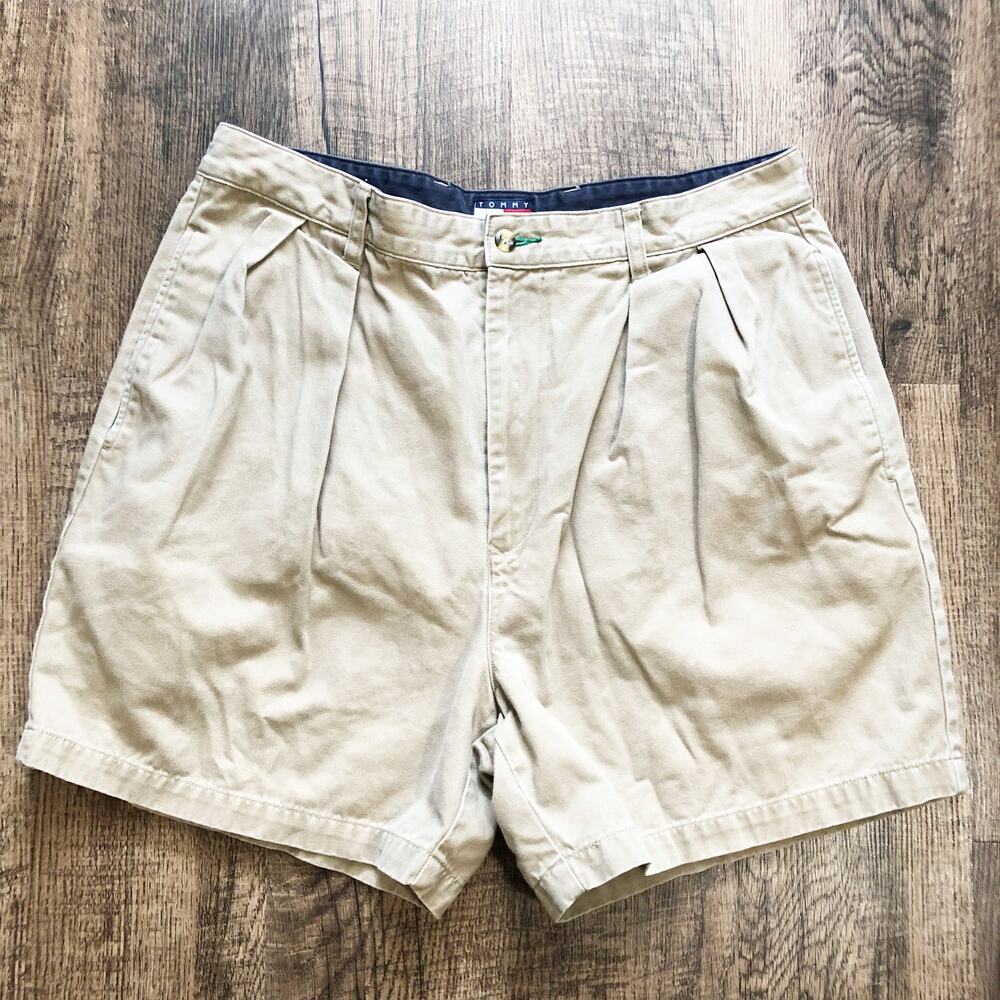 Tommy Hilfiger Mens Size 35 Classic Khaki Flat Front Cotton Casual Chino Shorts